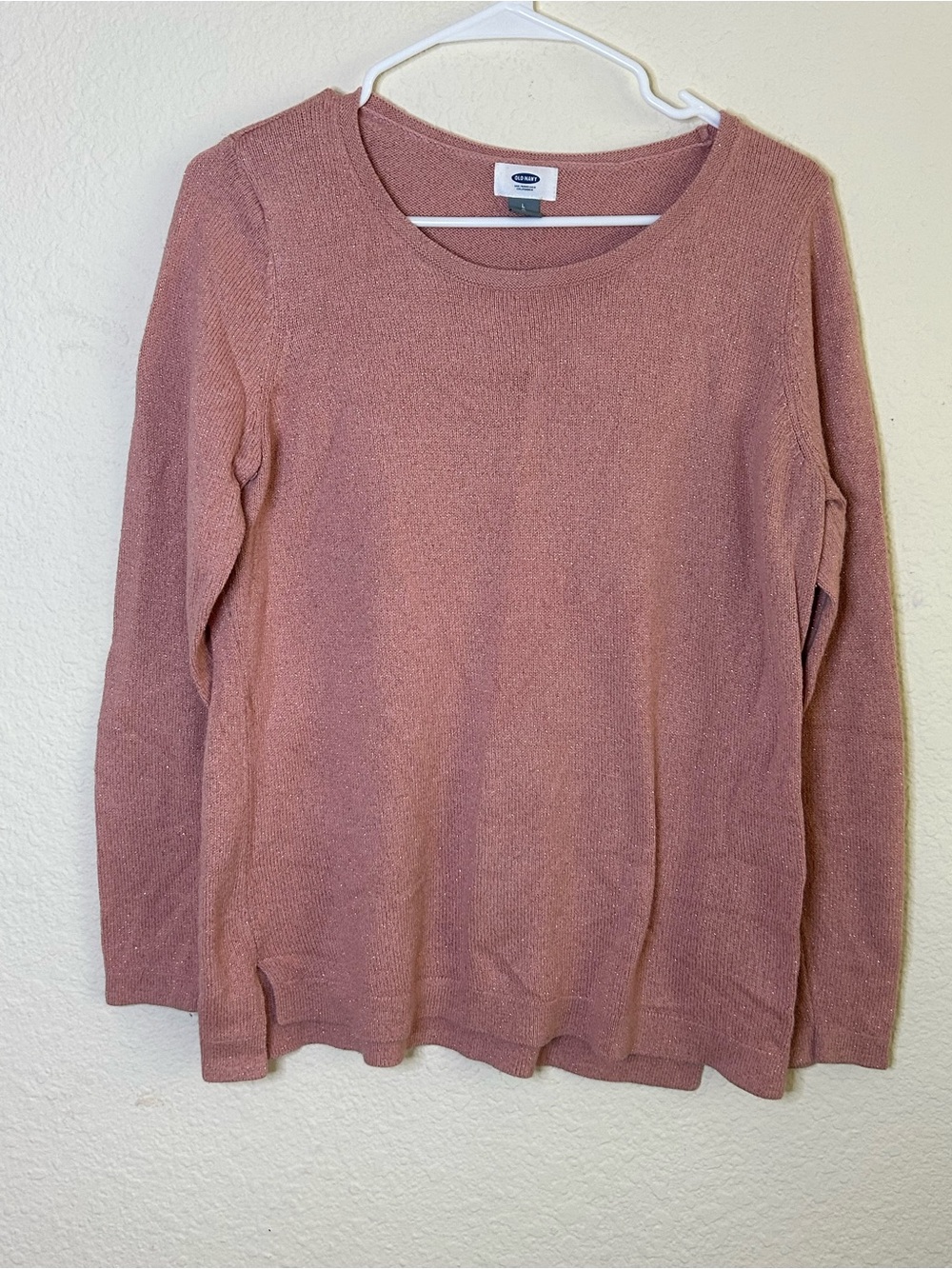 Old Navy Gold Sparkle Dusty Rose Long Sleeve Knit Textured Sweater Large Summer